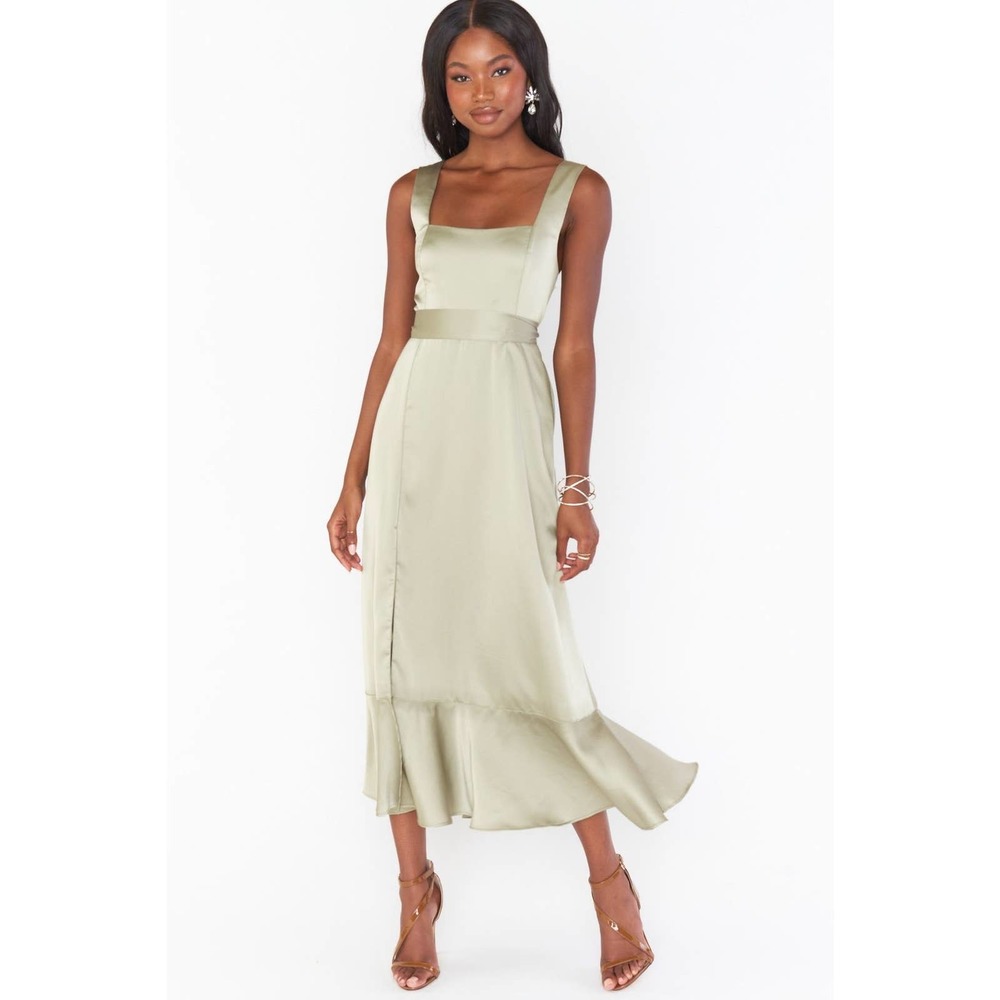 Show Me Your Mumu Claire Midi Dress in Ivory Luxe Satin Size M